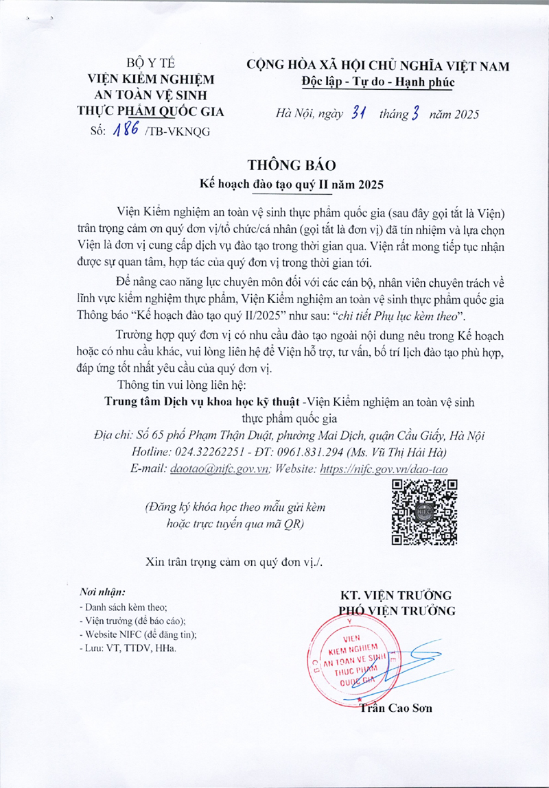 TB 186TB-VKNQG Kế hoạch đào tạo quý II năm 2025-1